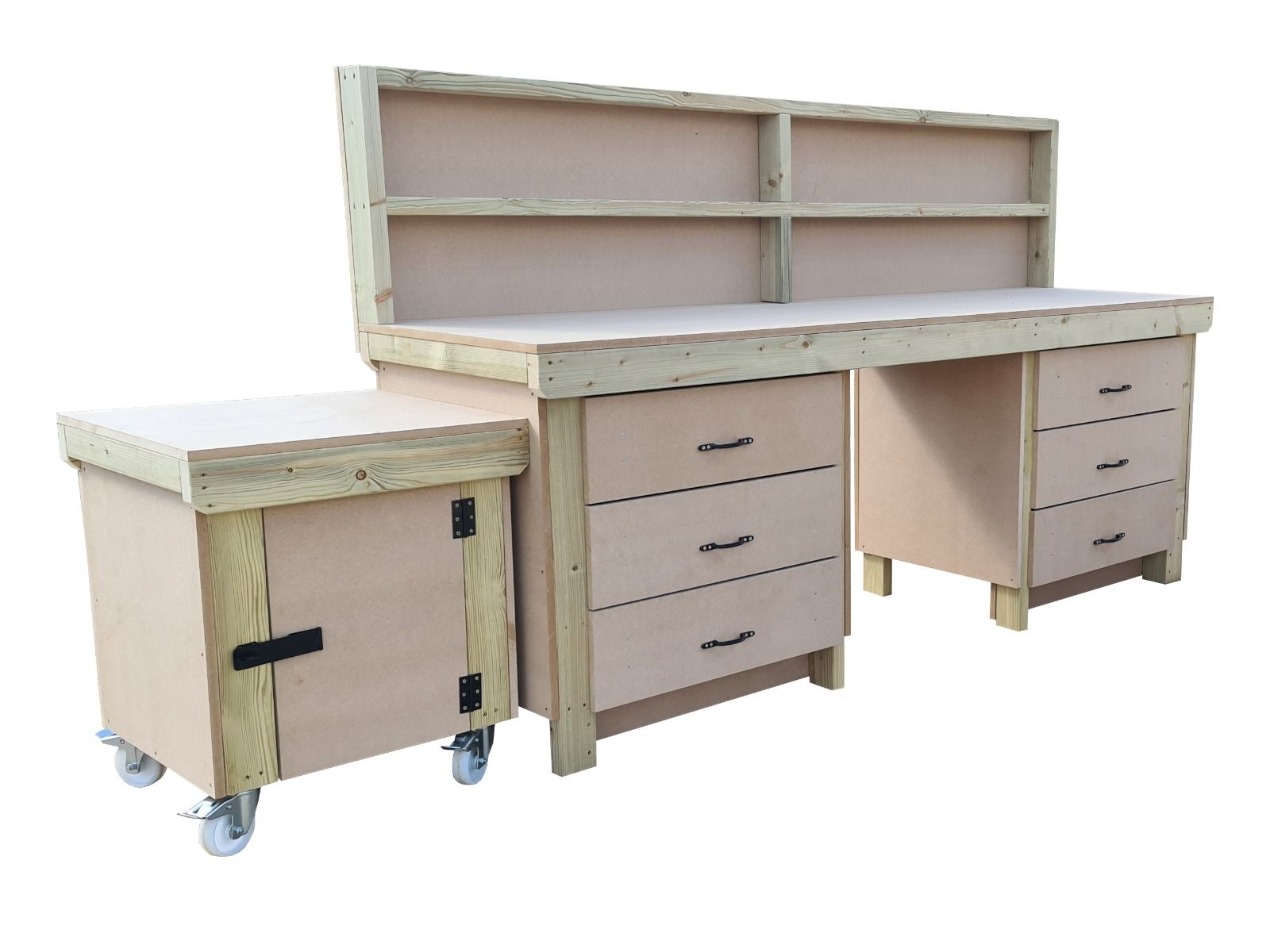 Wooden MDF Top Workbench With Drawers, Back Panel and Functional Lockable Cupboard (V.5)