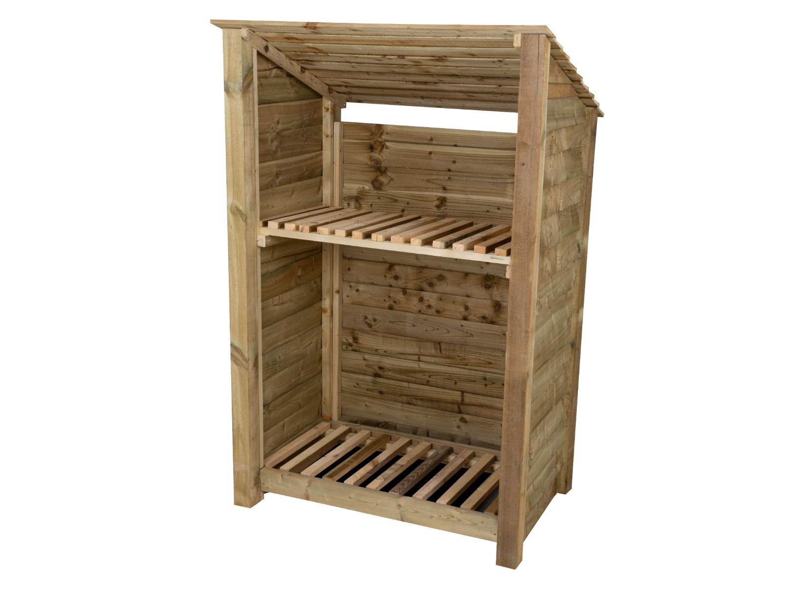 Wooden Log Store (Roof Sloping Back) with Shelf W-119cm, H-126cm Or 180cm, D-88cm