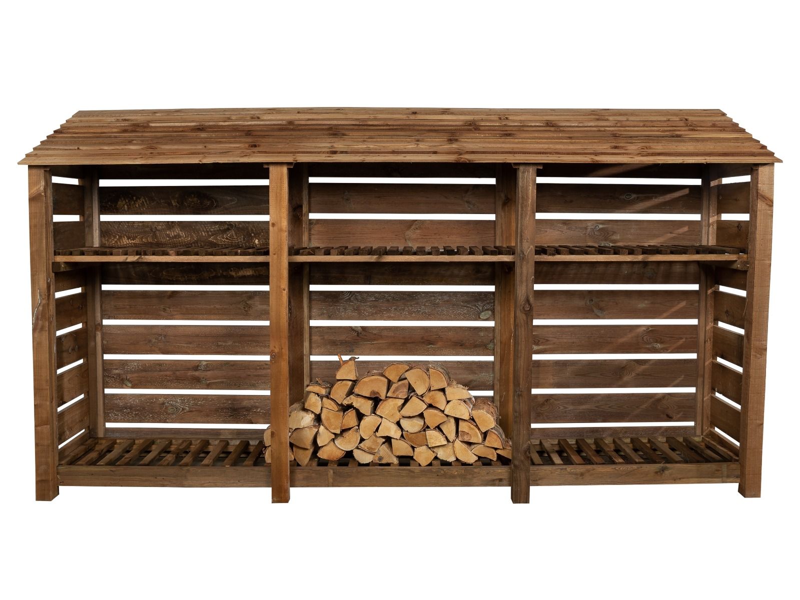 Wooden Log Store 4ft Slatted Firewood Storage With Door - UK