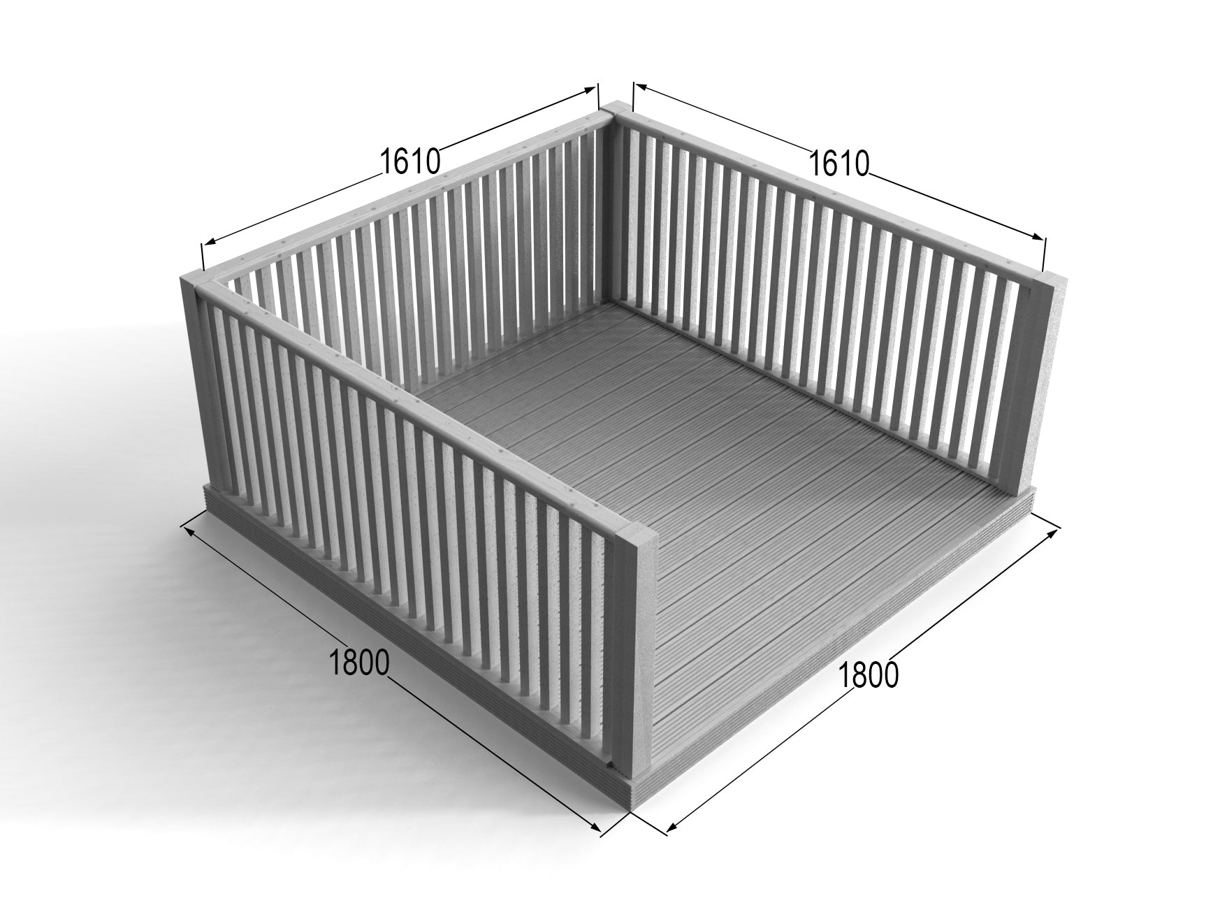 Decking Kit With Three Side Balustrade