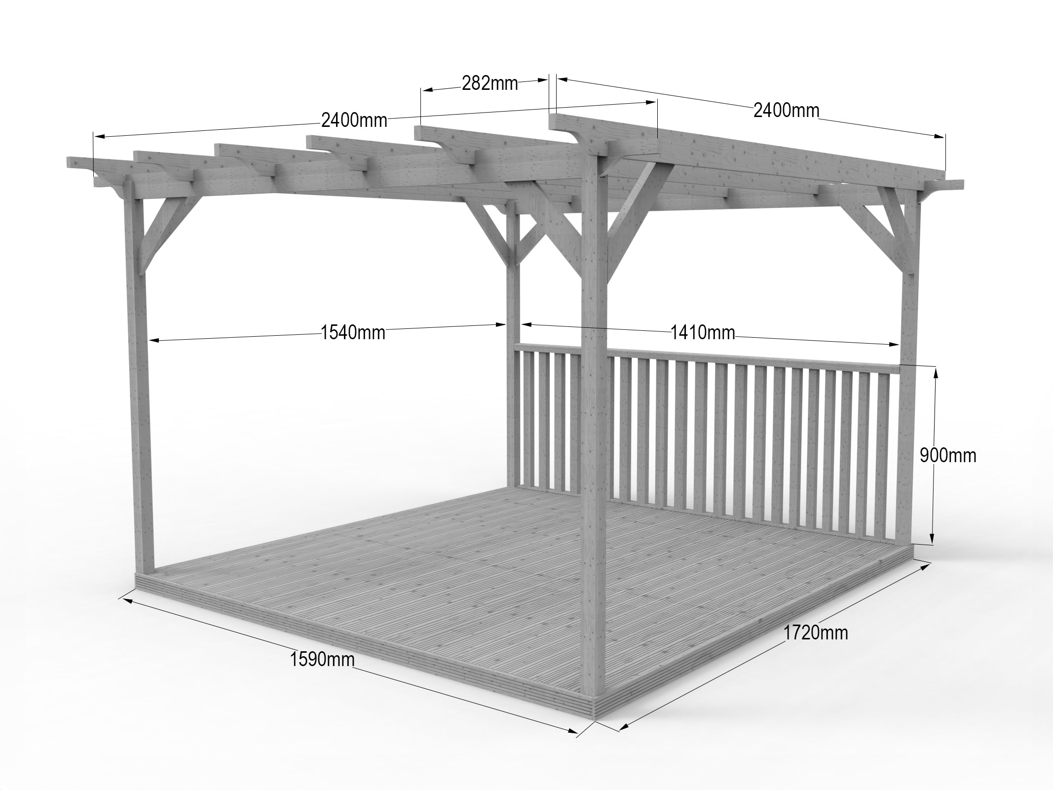 Square Pergola And Decking Kit With One Side Balustrade