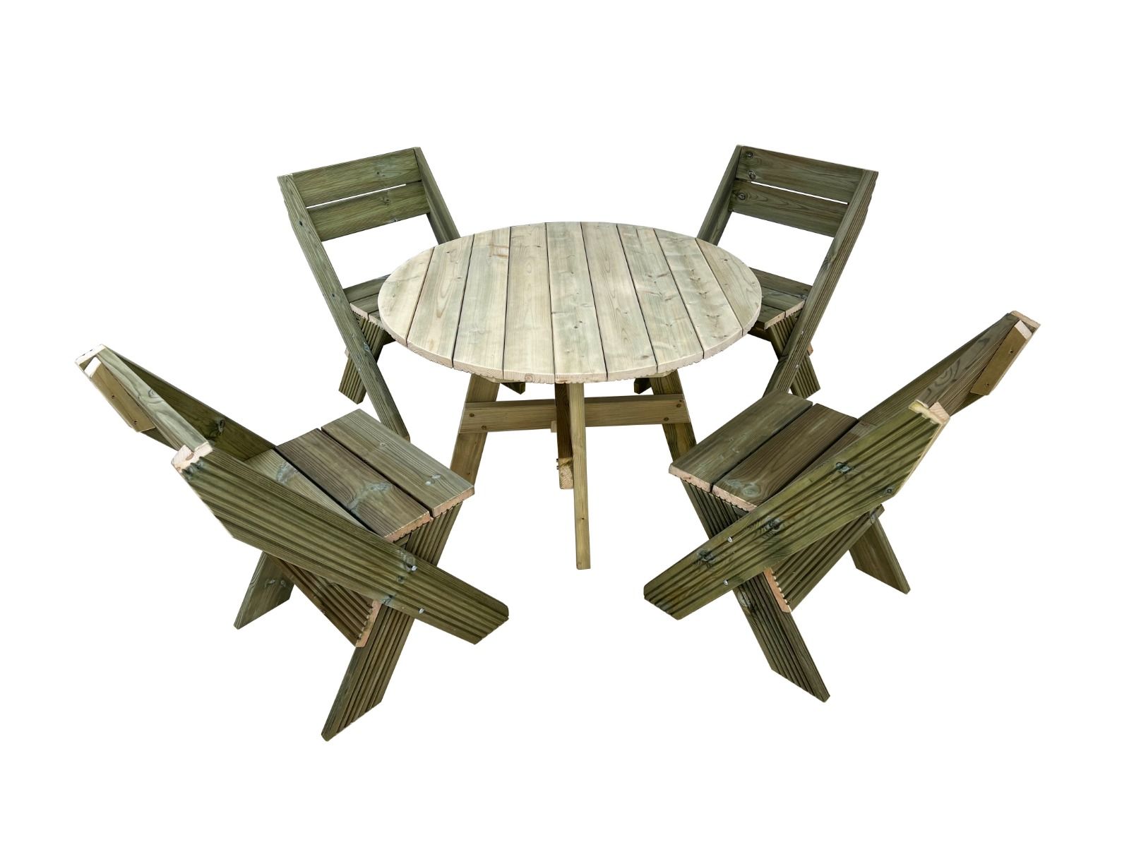 DeckFusion Wooden Rounded Picnic Table and Four Chairs Set