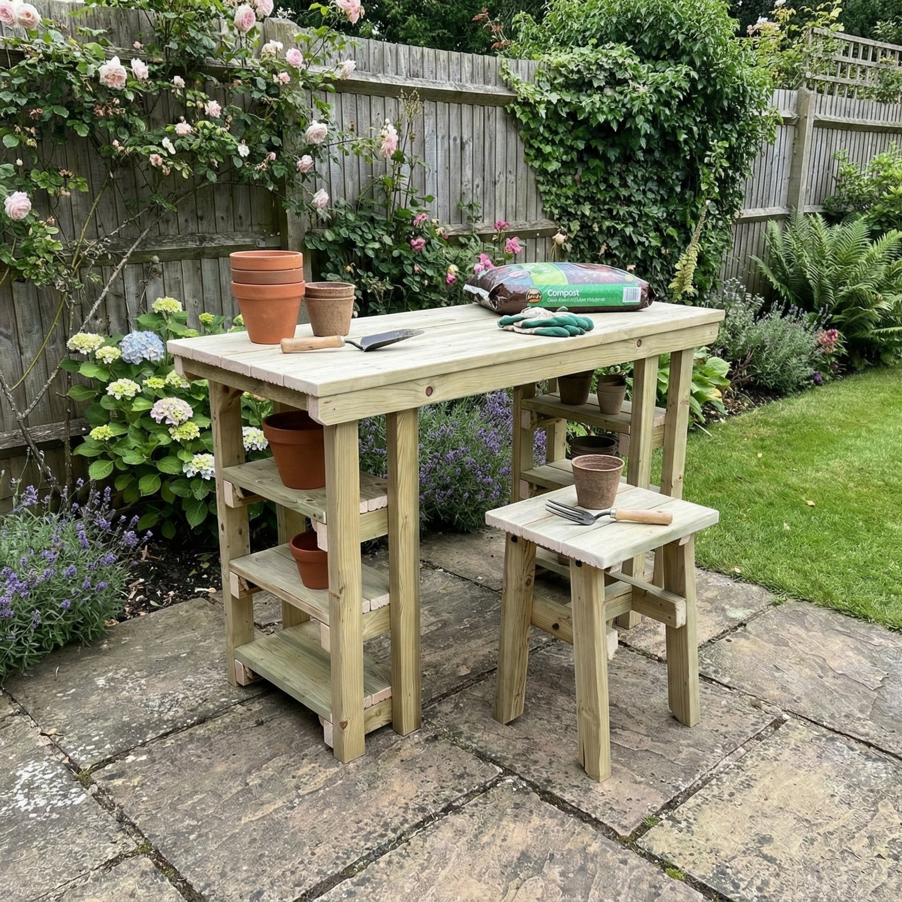 Garden potting table, multi purpose workbench (150cm + chair) – Arbor ...