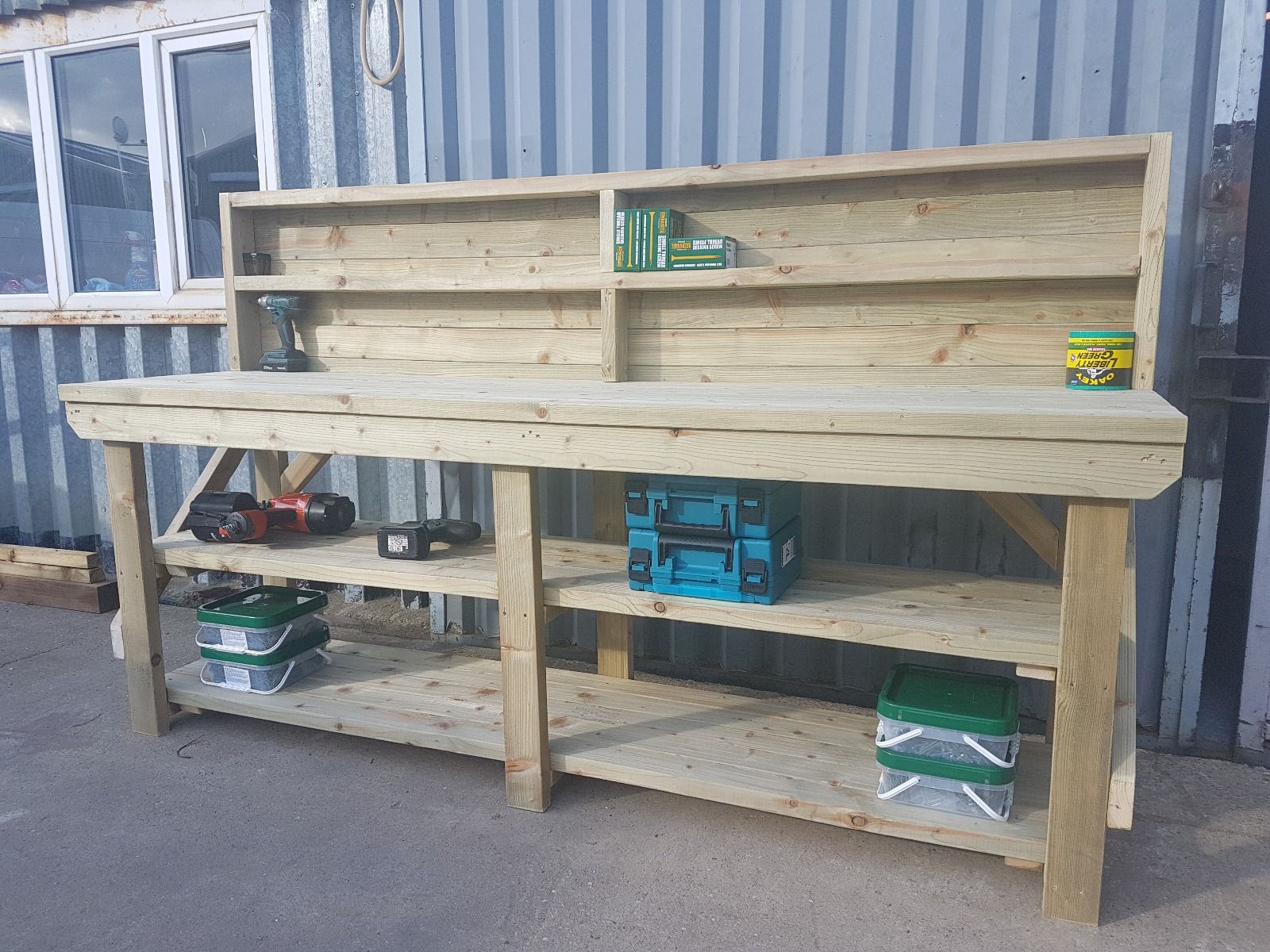 Durable Indoor/Outdoor Workbench with Double Shelf – Arbor Garden Solutions