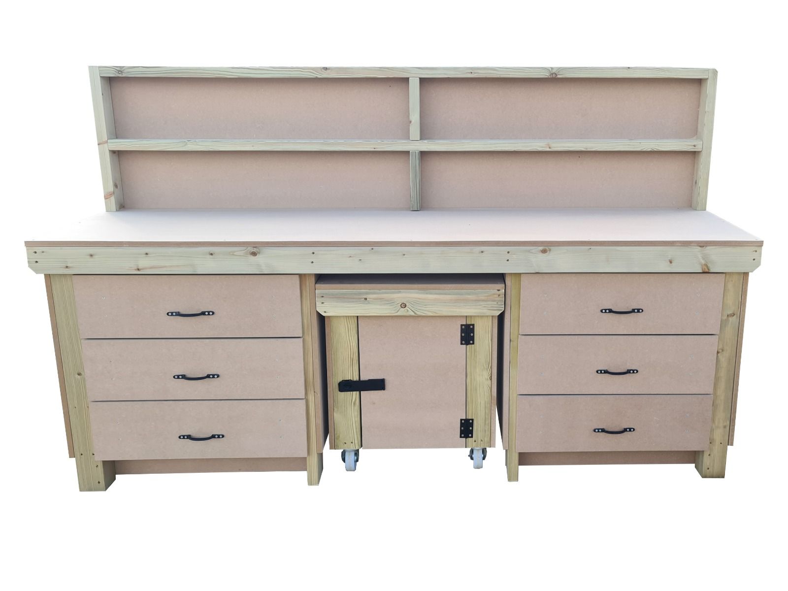 Wooden MDF Top Workbench With Drawers, Back Panel and Functional Lockable Cupboard (V.5)