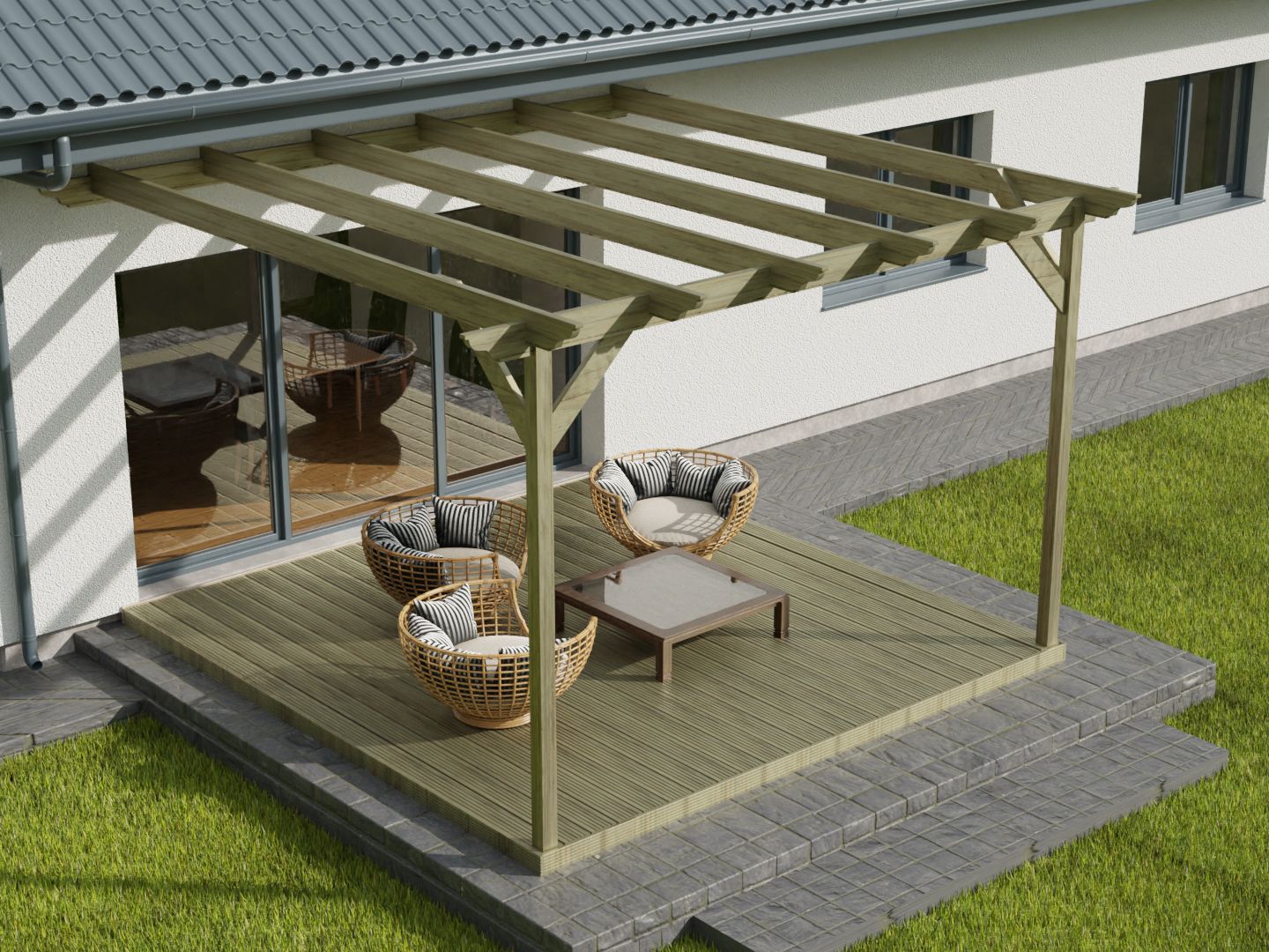 Complete Wall-Mounted Pergola with Decking Kit – Easy to Install ...
