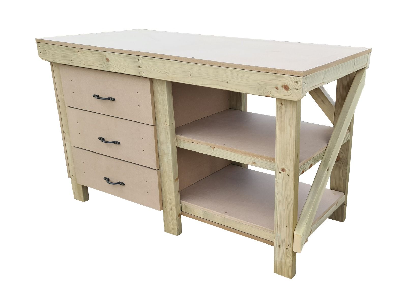 Wooden MDF top tool cabinet workbench with storage shelf (V.7) with double shelf