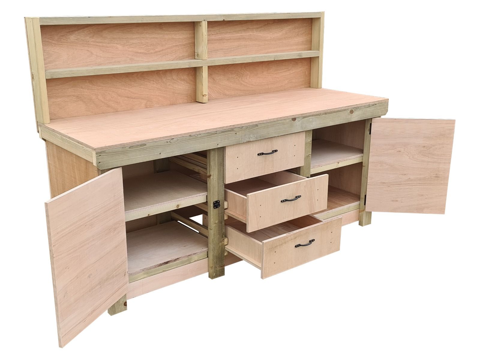 Workbench with Drawers & Double Lockable Cupboard – Arbor Garden Solutions