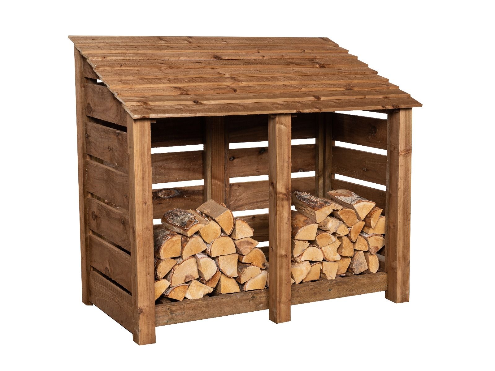 Spanish. Log Store Slatted Wooden Log Store W-146cm, H-126cm or 180cm, D-88cm - Brown Fin ...