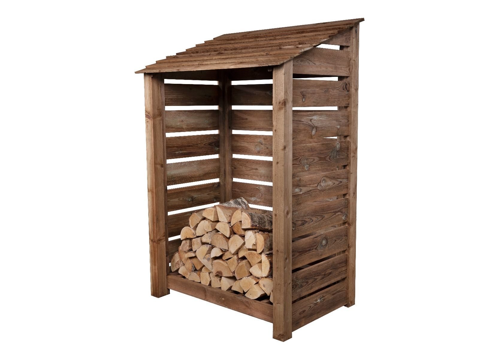 Spanish. Log Store Slatted Wooden Log Store W-119cm, H-126cm or 180cm, D-88cm - Brown Fin ...