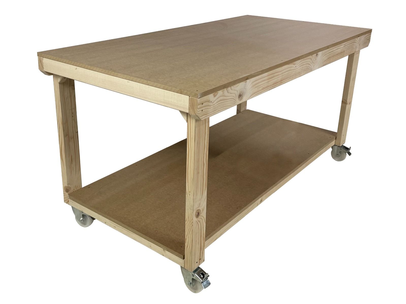 Wooden Workbench MDF Top Depth-3ft With Wheels
