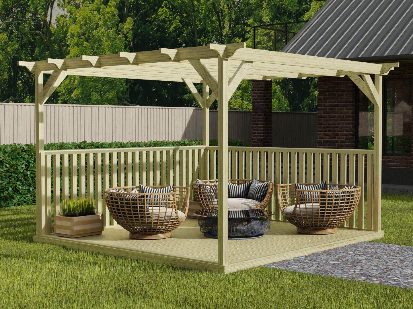 Premium Pergola with Decking Kit & Balustrade – Arbor Garden Solutions
