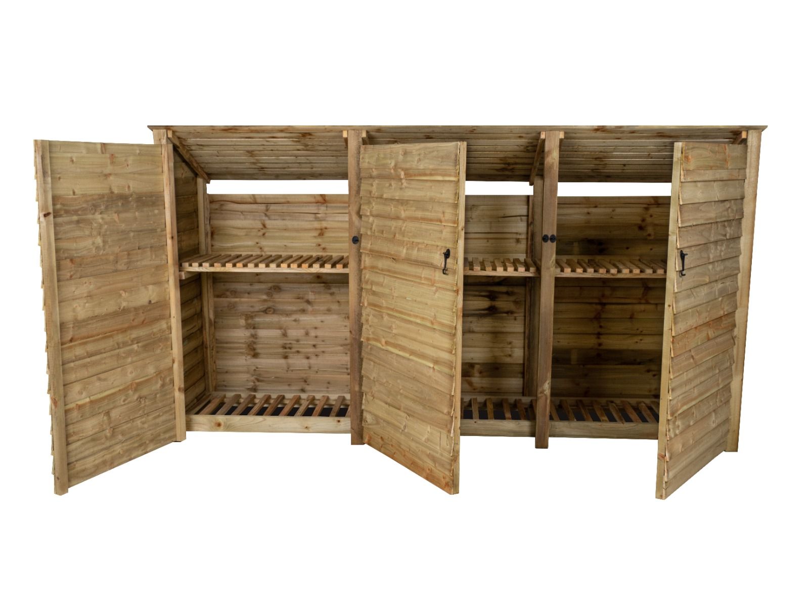 Wooden Log Store (Roof Sloping Back) with Doors and Shelf W-335cm, H-1 ...