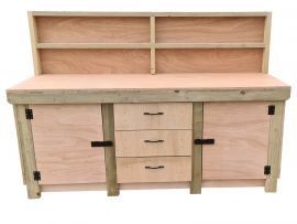 Wooden Eucalyptus Top Workbench With Drawers and Double Lockable Cupboard (V8)