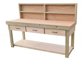 Wooden Eucalyptus Top Workbench With Drawers