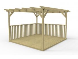Square Pergola and decking kit with two side balustrade