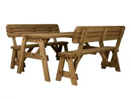 Victoria Compact Rounded Picnic Table and Bench Set With Back-Rest
