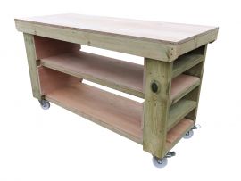Wooden Workbench Eucalyptus Ply Top with Extra shelving 