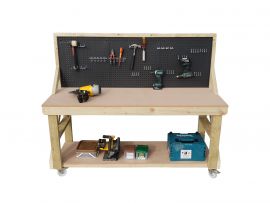 Wooden MDF Top Workbench With Peg Board - 46 piece peg kit INCLUDED!!