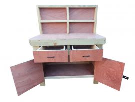 Wooden Workbench Eucalyptus Hardwood Top With Storage Drawers and Lockable Cupboard (V4)