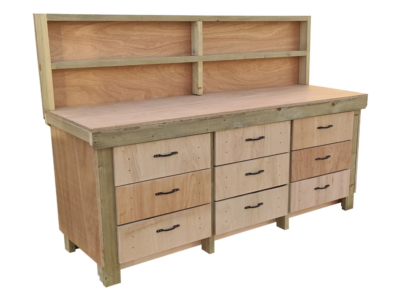4ft Double Shelf Wooden Workbench Tool Cabinet with Lockable Cupboard 18mm Eucalyptus Hardwood Top