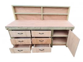 Wooden Workbench Eucalyptus Top Tool Cabinet with Lockable Cupboard