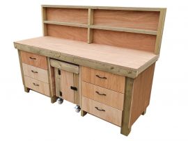 Wooden Work Bench With Drawers and Functional Lockable Cupboard - Eucalyptus top