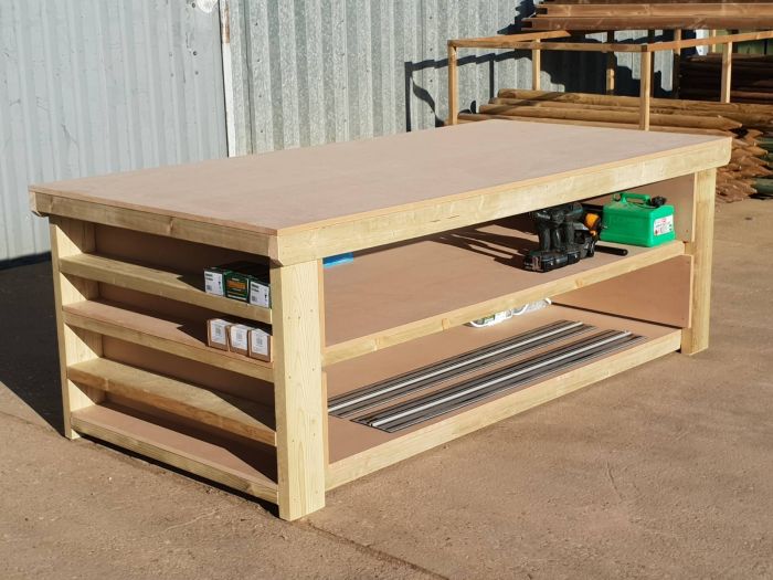 Wooden Mdf Top Workbench With Extra, Mdf Shelving Sizes