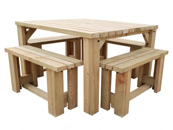 Quadrum Space Saving Picnic Table With 4 Benches Arbor Garden Solutions - Space Saving Patio Table And Chairs