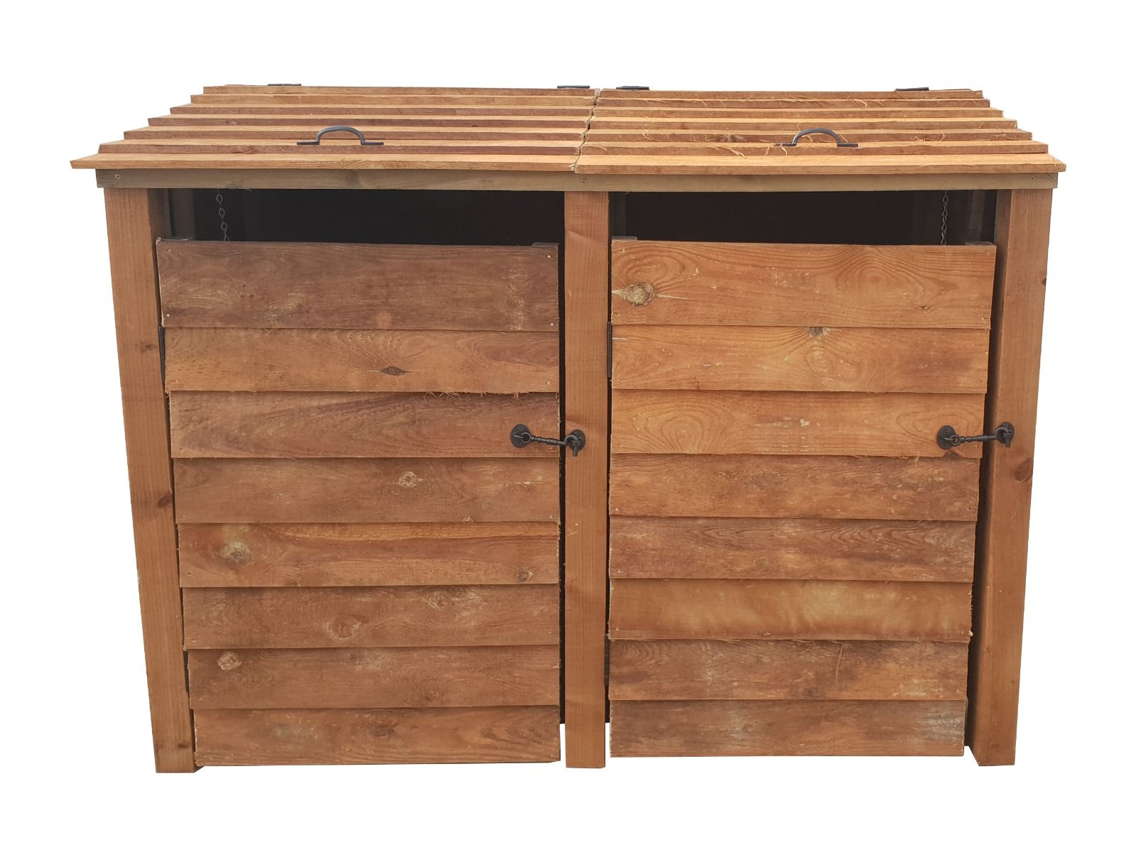 Wooden wheelie bin storage, for triple 240l waste bins (brown finish)